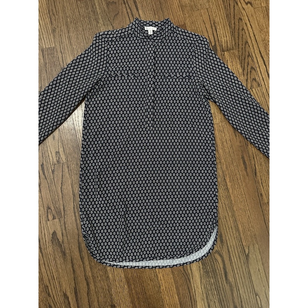 Lila Rose Women's Button Up Long Sleeve Navy Patterned Dress Size S